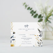CARTES DE MARIAGE RSVP | Floral or bleu bleu marin (Debout devant)