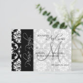 Cartes de mariage RSVP Monogramme noir Damas (Debout devant)