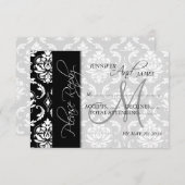 Cartes de mariage RSVP Monogramme noir Damas (Devant / Derrière)