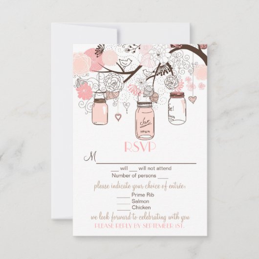 Cartes de Mariage RSVP Pink Mason Jars et Insépara (Devant)