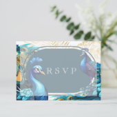 Cartes de mariage RSVP Premium Plumes de paon (Debout devant)