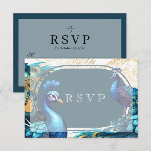 Cartes de mariage RSVP Premium Plumes de paon (Devant / Derrière)
