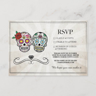 Cartes de mariage RSVP Sugar Skulls Diamond Rustiq