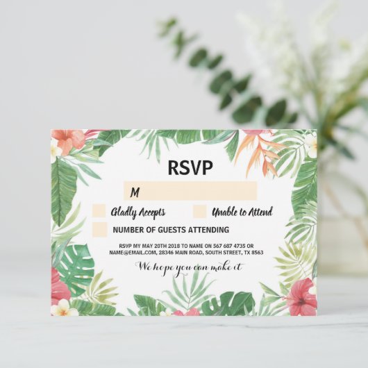 Cartes de Mariage RSVP Tropical Invitations Fleurs (Debout devant)