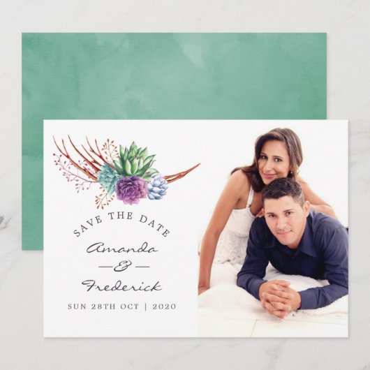 Cartes de mariage Save the Date avec plantes succu (Devant / Derrière)