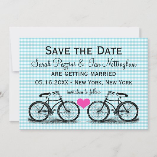 Cartes de mariage vintage bicyclette Save the Date (Devant)