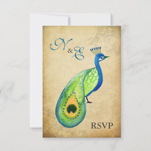 Cartes de mariage Vintage de paon RSVP Monogramme (Devant)
