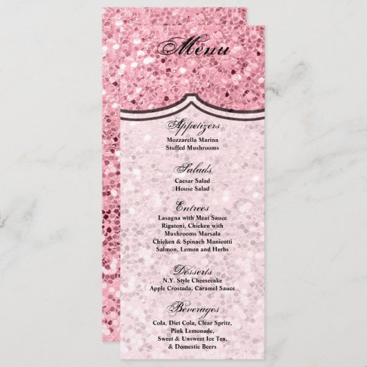 Cartes de menu 4x9.25 Rose Gold Parties scintillan (Devant / Derrière)