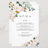 Cartes de menu à Mariage floral blanc rose pâle (Devant / Derrière)