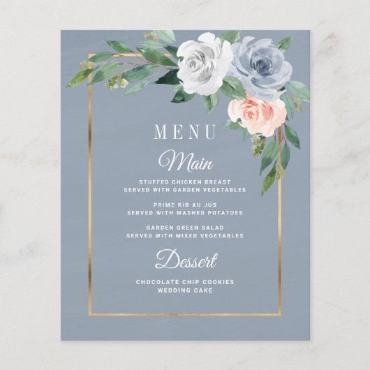 Cartes de menu à Mariage rose pâle et bleu-bleu (Devant)