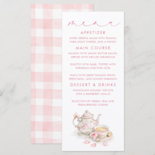 Cartes de menu à motif gingham rose sur le thème d
