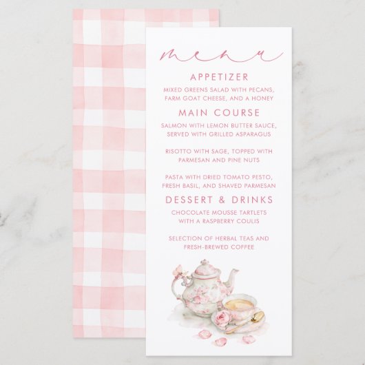 Cartes de menu à motif gingham rose sur le thème d (Devant / Derrière)