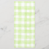 Cartes de menu à motif gingham vert sur le thème d (Dos)