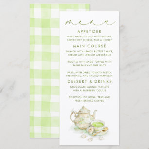 Cartes de menu à motif gingham vert sur le thème d