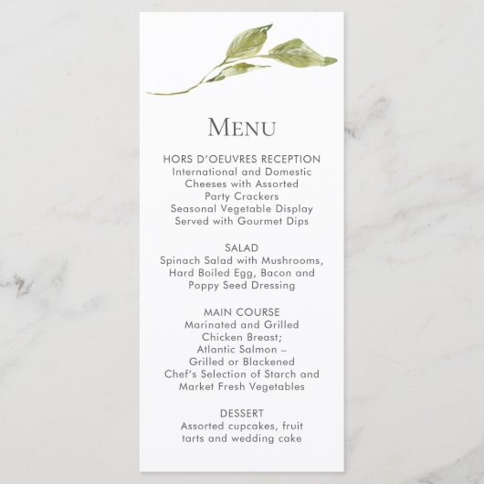 Cartes de menu à tige de feuille verte simple (Devant)