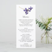 Cartes de menu à tige de fleur violette unique (Debout devant)