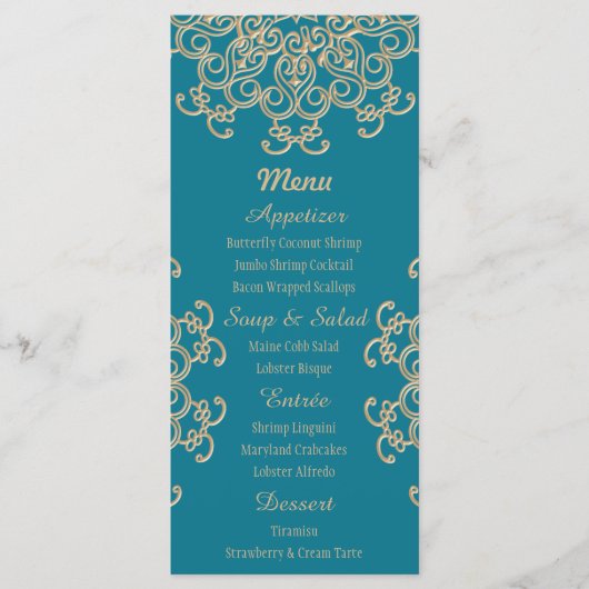 Cartes de menu Aquamarine et Gold Indian Style (Devant)