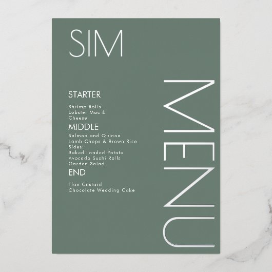 Cartes de menu argent pressé logo initial pour mar (Recto)