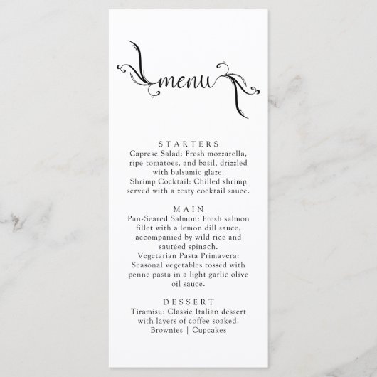 Cartes de menu Boho Noir et Blanc simples (Devant)