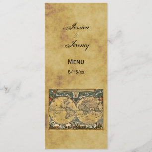 Cartes de menu Carte du monde antique en détresse