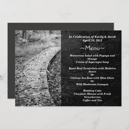 Cartes de menu Chemin de forêt (Devant / Derrière)