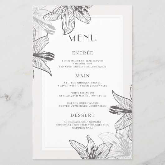 Cartes de menu Classic Illustrated Floral Lilies (Devant)