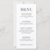 Cartes de menu classiques à mariage noir blanc (Devant)