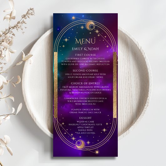 Cartes de menu Cosmopolite Turquoise Sun Moon Mari