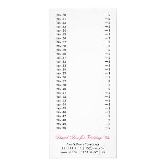 Cartes de menu Cute Cupcakes (Dos)