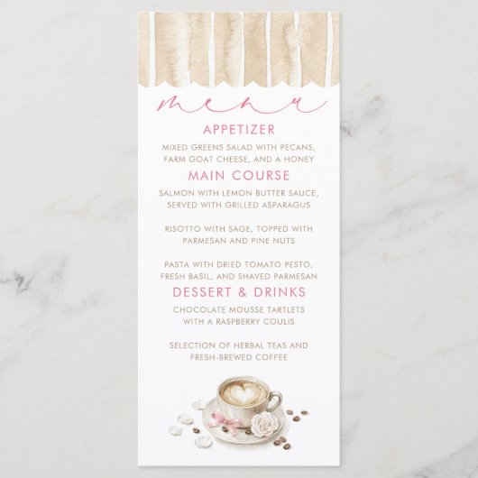 Cartes de menu de Baby Shower sur le thème du café (Devant)