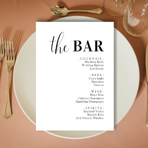 Cartes de Menu de Bar de Boissons de Mariage Éléga