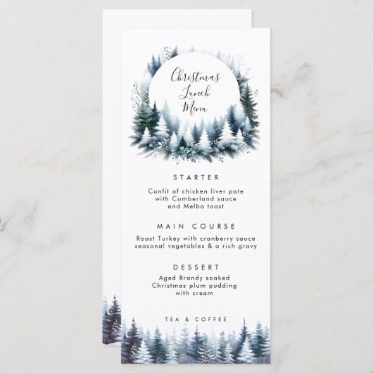 cartes de menu de déjeuner de Noël arbres d'hiver (Devant / Derrière)