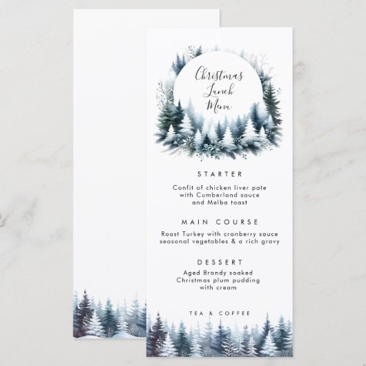 cartes de menu de déjeuner de Noël pour arbres d'h (Devant / Derrière)