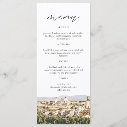 Cartes de menu de destination de voyage à Rome (Devant)
