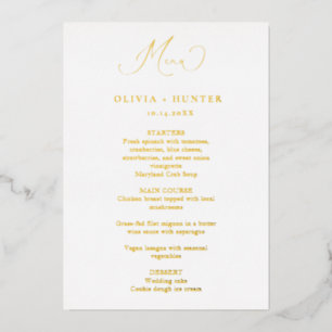 Cartes de menu de dîner de mariage élégantes en or