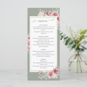 Cartes de Menu de Dîner de Mariage Fleurs de Roses (Debout devant)
