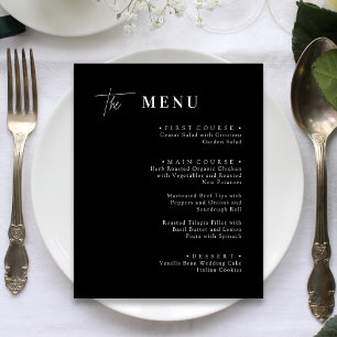 Cartes de menu de dîner de mariage noir et blanc