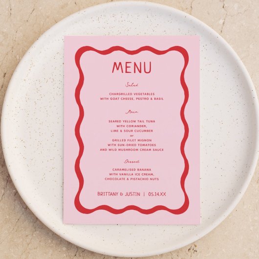 Cartes de menu de Fête des mariées rouge et rose r