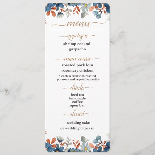 Cartes de menu de la réception de mariage (Devant)