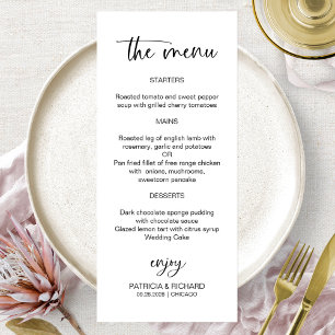 Cartes de menu de mariage à calligraphie minimalis