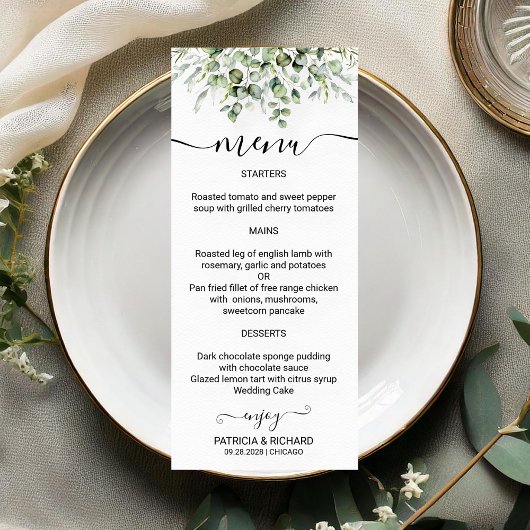 Cartes de menu de mariage à la verdure élégante