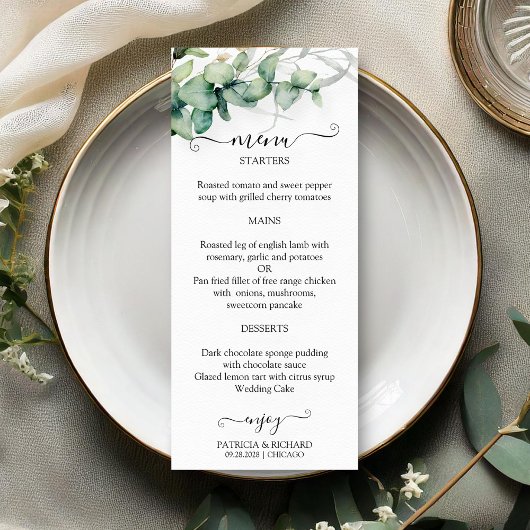 Cartes de menu de mariage à l'aquarelle rustique a