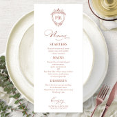 Cartes de menu de mariage à monogramme écriture Ro