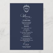 Cartes de menu de mariage à monogramme élégant ble (Devant)