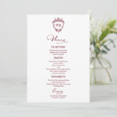 Cartes de menu de mariage à monogramme élégant bor (Debout devant)