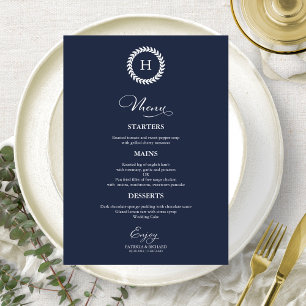 Cartes de menu de mariage à monogramme en couronne