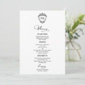 Cartes de Menu de Mariage à Monogramme Noir et Bla (Debout devant)