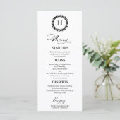 Cartes de menu de mariage à monogramme noir et bla (Debout devant)