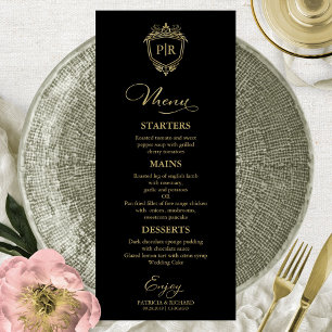 Cartes de menu de mariage à monogramme noir et or