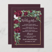 Cartes de menu de mariage automnal floral bordeaux (Devant / Derrière)